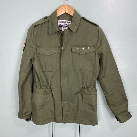 Zadig & Voltaire Kayak Mili Military‎ Shacket Hreen Skull Sz Small - Picture 2 of 8